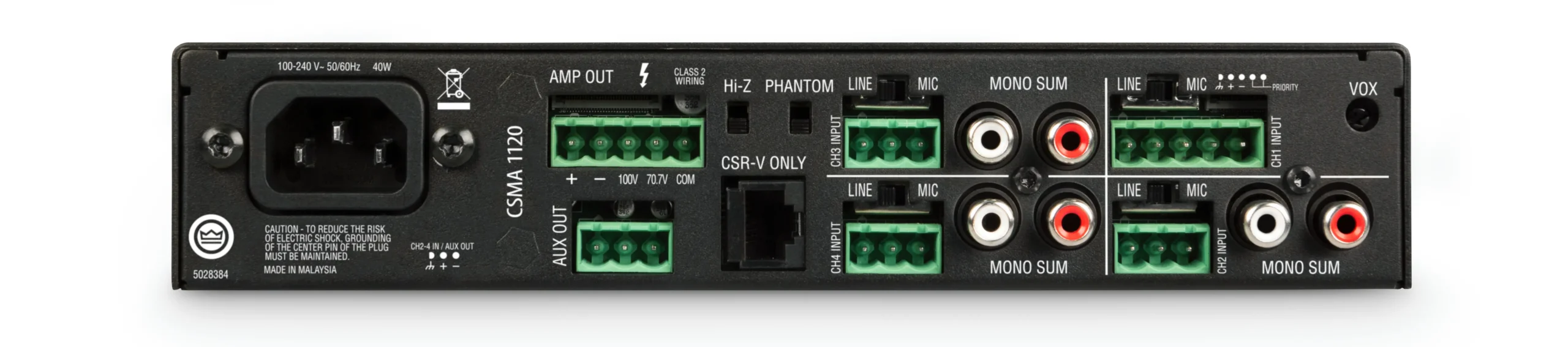 Mixer/amplificador com 4 entradas, 1 canal de 120W de saída  - Imagem 2