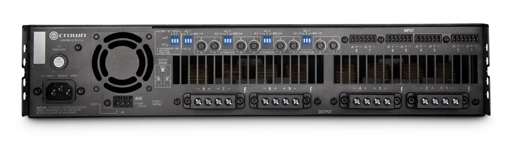 Amplificador analógico de 8 canais, 300W @ 4Ω A, 70V / 100V por canal de saída - Imagem 2